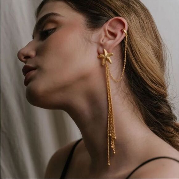 Gold starfish cuff earrings M409 - Picture 1 of 4